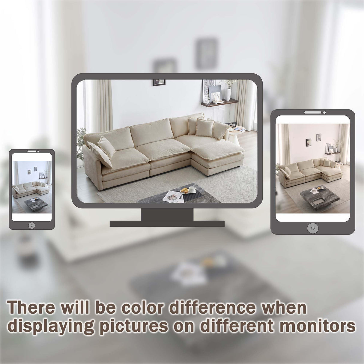 Modular Sectional Sofa, 111.53" L Shaped Chenille Comfy Sectional Couches for Living Room, 3-Seater Cloud Couches with Movable Ottomans, Flexible Combination Modern Deep Seat Sofa (Light Coffee) Ravy Concept