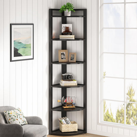 Tribesigns 6 Tier Corner Shelf, 70.9 Inch Tall Corner Bookshelf Small Bookcase Modern Corner Shelving Unit Storage Rack for Living Room, Home Office, Kitchen, Small Space (Black) Tribesigns