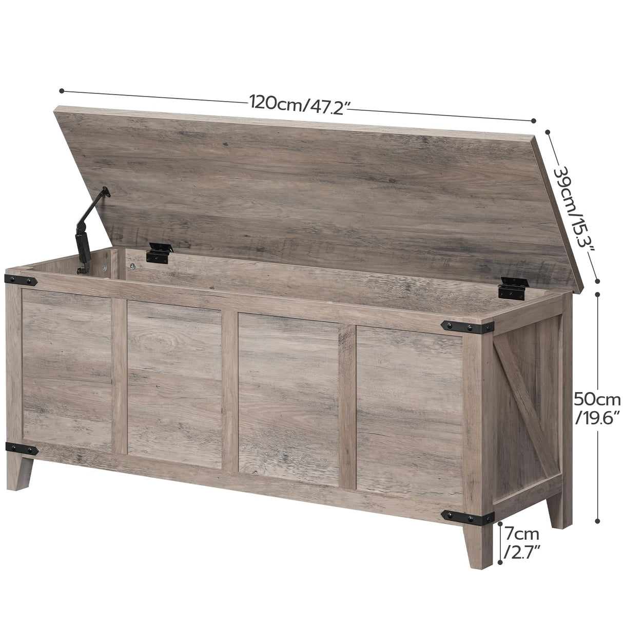 HOOBRO Farmhouse Storage Chest, 47.2" Storage Bench with Geometric Style Front, Toy Chest with Metal Accents and Lift Top, Toy Box Organizer, Sturdy Base, for Living Room, Greige BG124CW01 HOOBRO