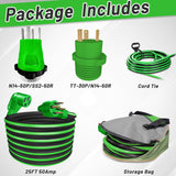 RVPLAN 25 FT 50 Amp RV/EV Extension Cord Outdoor Waterproof,4 Prong Flexible Heavy Duty STW RV Power Cord,NEMA 14-50P/R Standard Plug Suit for EV Charging and RV Trailer Campers, Black-Green,ETL RVPLAN