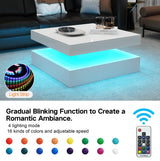 White LED Coffee Table for Living Room, Square Coffee Table with Lights, Lighted Cocktail Table, Mid Century Table with Lights, Modern Center Table with Storage, High Glossy Surface, 30 Inch WoodArtSupply