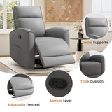CANMOV Rocker Recliner Chair,360°Swivel Nursery Glider Recliner,Manual Recliner Sofa with Padded Armrest and Backrest,Leather Recliner for Small Spaces,Living Room,Bedroom,Grey CANMOV