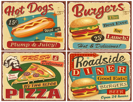 DIY 5D Diamond Painting Kit Retro Fast Food Vintage Diner Sign Burger Restaurant 1950S Menu Metal 14" X 20" Adult Full Drill Rhinestone Cross Stitch Art Crafts for Home Decoration Suklly