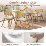 lavimiya Beige Folding Dining Chairs Set of 2, Wooden Foldable Dining Chairs, Modern Mid Century Leather Rattan Dining Room Chairs with Padded Cushion for Kitchen, Living Room, Small Space lavimiya