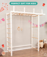 Woodandhearts Swedish Ladder Indoor Playground, Climbing Wall for Kids, Montessori Climbing Set, Indoor Jungle Gym for Toddlers (Pair of Gymnastic Rings) Wood And Hearts