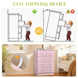 Karl home Dresser for Bedroom, Modern Wood Dresser Chest of Drawers, Bedroom Dressers Nightstand, Anti-Tipping Device, Rose Gold Metal Handle, Living Room, Hallway, Office (Pink-5 Drawer) Karl home