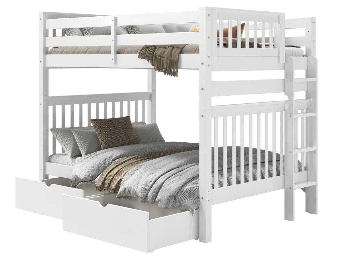 Bedz King Bunk Beds Full over Full Mission Style with End Ladder and 2 Under Bed Drawers, White Bedz King