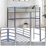 Metal Loft Bed Full Size, Loft Bed Frame with Safety Guard Rails & Flat Ladder, Twin Loft Bed for Kids Teens Adults, Gray Softa