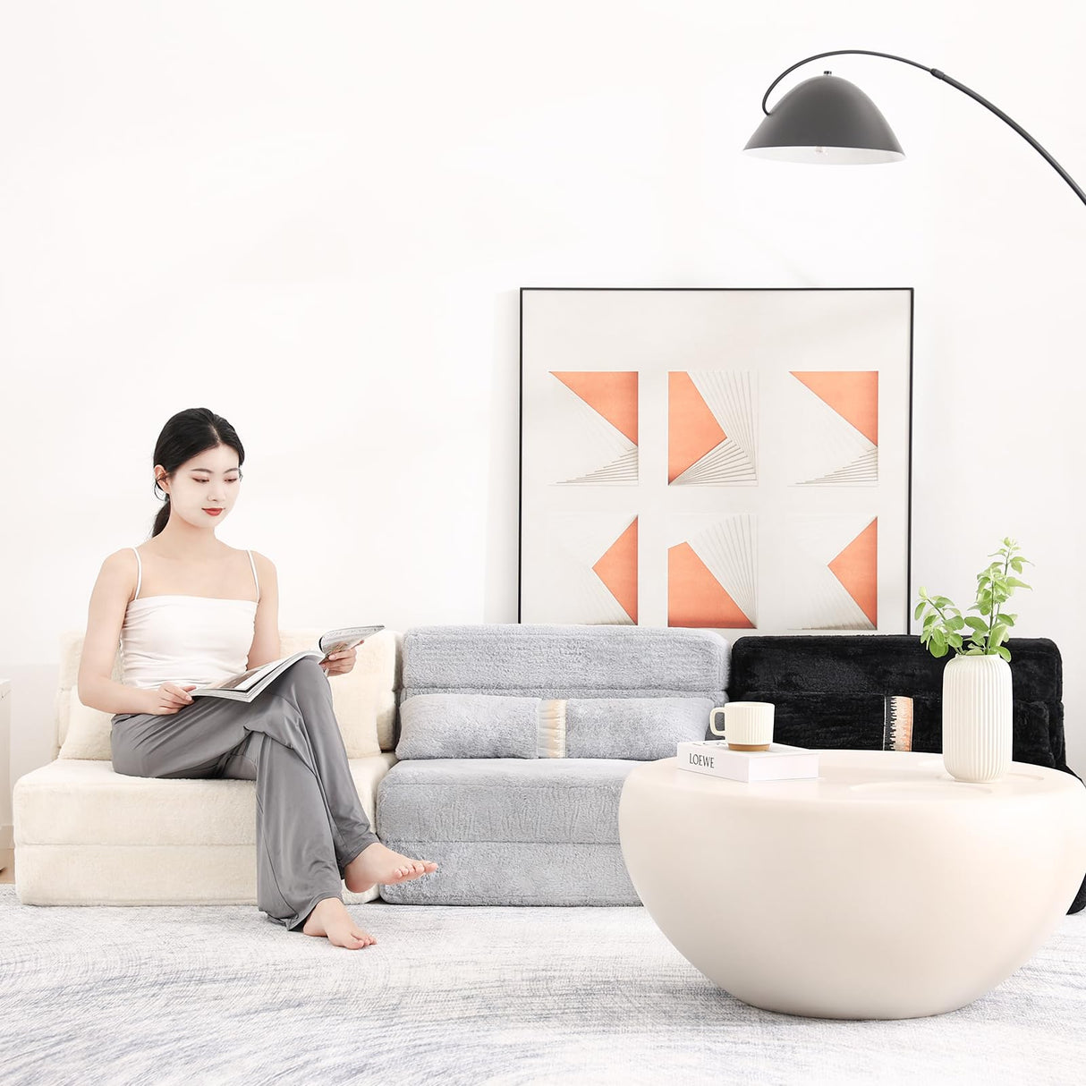 Tiita Folding Sofa Bed Couch,Single Size Foldable Futon Chair Bed with Pillow, Folding Sleeper Sofa Chair Bed Floor Mattress for Guest Room, Living Room, Beige Tiita