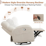 AEMEIOS Swivel Recliner Rocker Nursery, Nursering Glider Recliner, Manual Swivel Rocking Reclining with Double Pockets for Living Room, Corduroy Cream White AEMEIOS