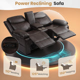 LURVIA 70" Power Recliner Loveseat for RV, Living Room Home Theater,Built-in LED Lighting with Multiple Modes,Wall Hugger, Oversized Leather Loveseat Couch for Camper, Trailer, Apartment,150° Recline LURVIA