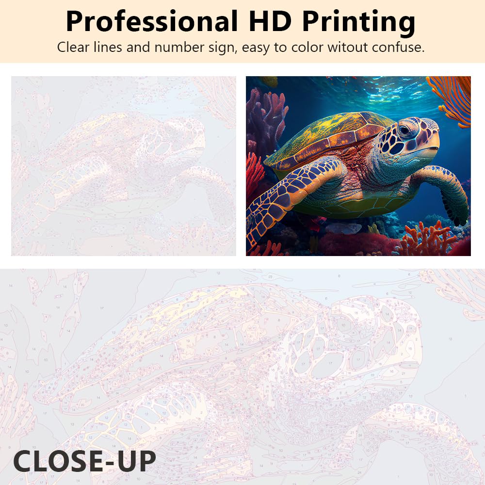 Paint by Numbers for Adults and Kids Underwater Wild Turtle Ocean DIY Paint by Number Oil Paintings Arts and Crafts Paint by Numbers Kits Acrylic Painting 16 x 20 Inch TUMOVO