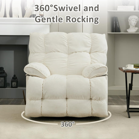 Pationate Oversized Rocker Recliner Chair,Manual Swivel Rocker Recliner for Living Room,Overstuffed Extra Wide Rocking Recliners Soft with Breathable Soft Fabric，Up to 350lbs (Manual, White) Pationate