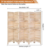 Bonnlo 6 Panels Wood Room Divider with Shelves, 6 FT Height Folding Privacy Screens, Indoor Freestanding Room Partition Wall Divider, Hinged Space Separator (Natural, 6 Panel) Bonnlo