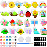 Simgoing 24 Sets Spring Kids Arts and Crafts Set Ceramic Painting Kit Unpainted Paintable Ceramics with 24 Magnet 4 Brushes and 2 Palette, Paint Your Own DIY Figurines for Toddler Boys Girls Simgoing