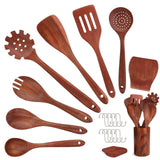 Kitchen Utensils Set,16 Pcs,Wooden Spoons for Cooking, Natural Teak Nonstick Spatula with Spoon Rest, Comfort Grip,Premium Quality House Warm Sweet Gifts RHINHOB
