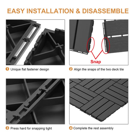 Goovilla Plastic Interlocking Deck Tiles, 36 Pack Patio Deck Tiles, 12"x12" Waterproof Outdoor Flooring All Weather Use, Patio Floor Decking Tiles for Porch Poolside Balcony Backyard, Dark Grey Goovilla