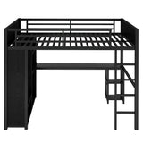 Ball & Cast Queen Size Loft Bed with Desk and Storage Shelves,Metal Loft Bed Frame with Built-in Wardrobe &Full-Length Guardrails,Space Saving Design,Noise Free,Black Ball & Cast