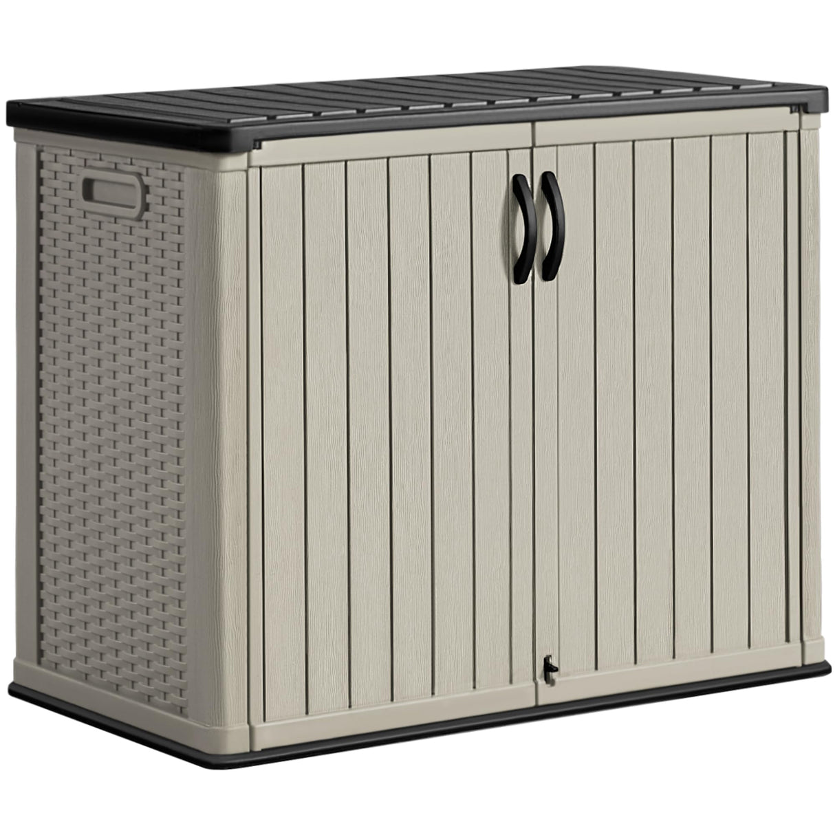 Greesum Outdoor Horizontal Storage Sheds 27 Cu.ft Resin Large Storaged Box Weather Resistance, Without Shelf, Easy to Assemble, Prefect for Garden, Patios, Backyards, Beige Greesum