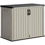 Greesum Outdoor Horizontal Storage Sheds 27 Cu.ft Resin Large Storaged Box Weather Resistance, Without Shelf, Easy to Assemble, Prefect for Garden, Patios, Backyards, Beige Greesum