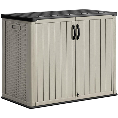 Greesum Outdoor Horizontal Storage Sheds 27 Cu.ft Resin Large Storaged Box Weather Resistance, Without Shelf, Easy to Assemble, Prefect for Garden, Patios, Backyards, Beige Greesum