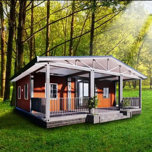 40feetExpandable House to Live in. prefab Tiny Home with Balcony. Complete washroom, 2 bedrooms, 1 Wardrobe, 1 Kitchen with Cabins prefab House, Portable Home Tiny House. Container House. Mobile House