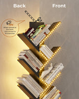 Evermagin 6 Tier Tree Bookshelf with LED Light, Vertical Bookcase Tower with Remote App Control, Music Sync Color Changing Floor Standing Book Shelf, Black Evermagin