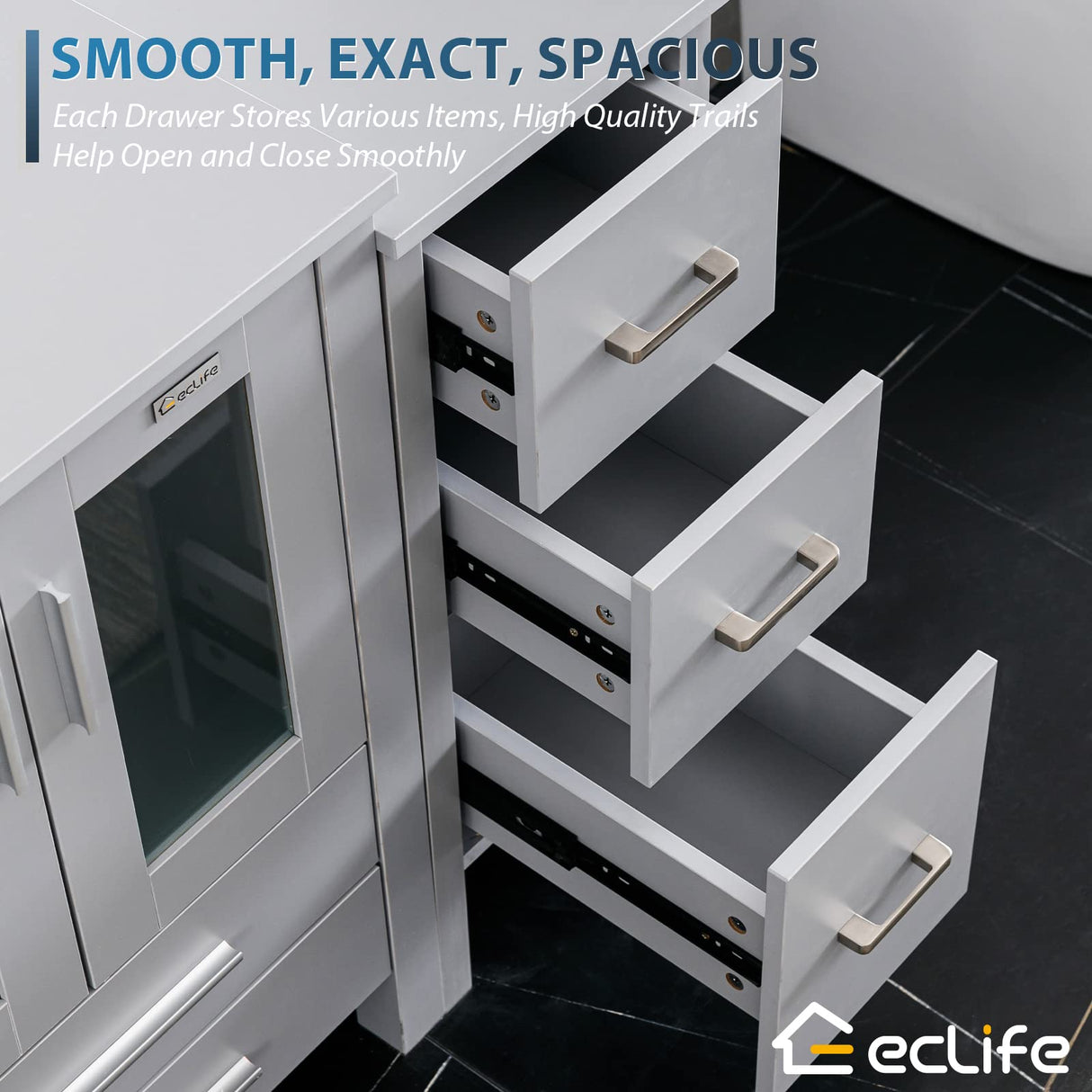 eclife 60" Modern Bathroom Vanity Sink Combo Gray W/Small Side Cabinet White Rectangle Ceramic Vessel Sink & Water Save Faucet & Pop Up Drain (2T03) eclife