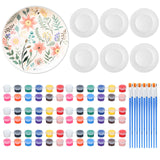 Marspark 6 Pcs 9 Inches Ceramic Painting Plate White Ceramic Plates with 6 Sets of 12 Colors Paint 6 Sets of 2 Brushes Porcelain Painting Craft Set for Family Gatherings Activities Art Supplies Marspark