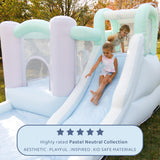 Bounceland Splash Zone Dream Wet or Dry Bounce House Water Slide, 11.5ftL x 9ftW x 6ftH, Pastel Color, Spacious Bounce Area, Splash Pool, Climbing Wall, Blower Included, Trendy Kids Outdoor Play Bounceland
