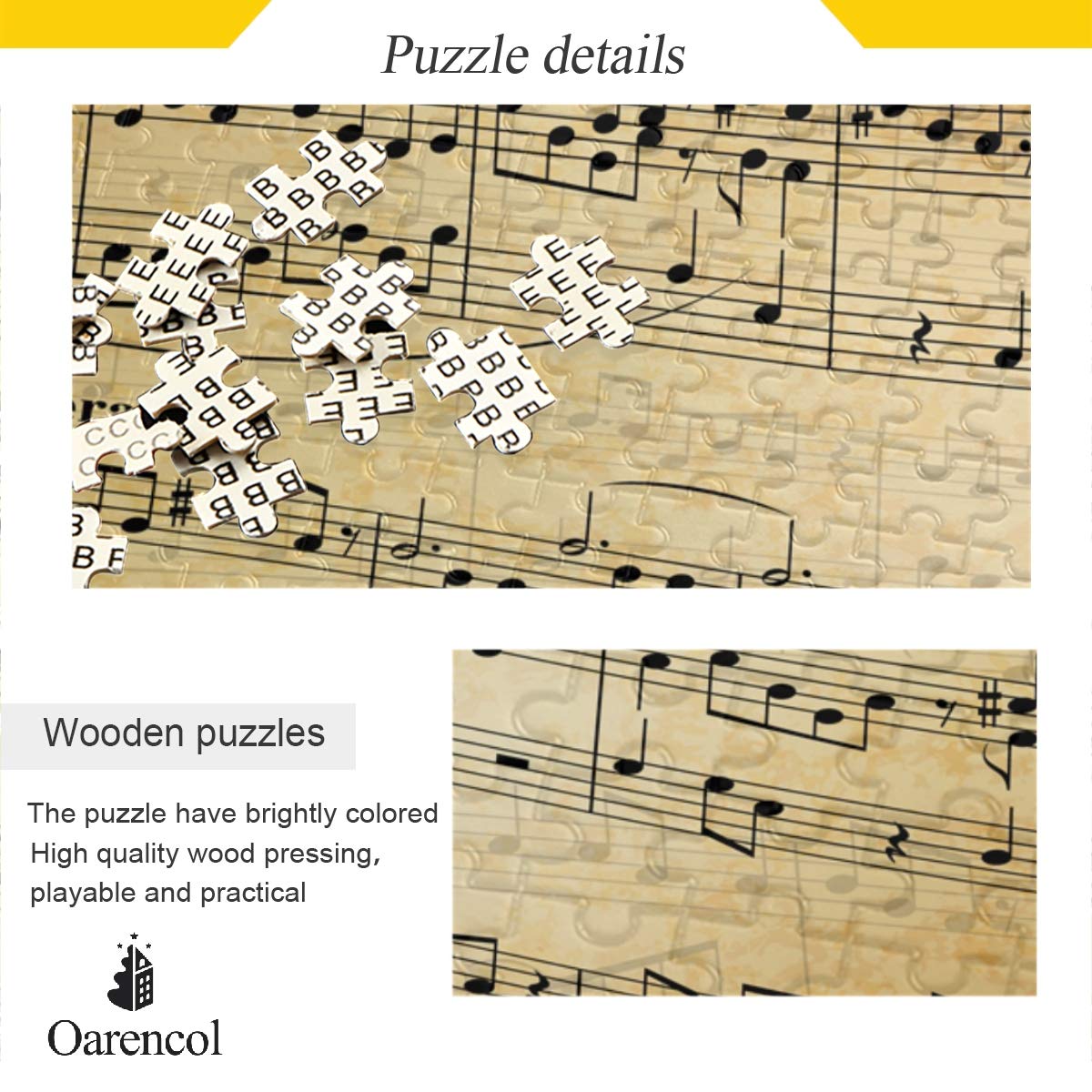 Oarencol Music Notes Stave Abstract Old Paper Vintage Jigsaw Puzzle 1000 Pieces Puzzles for Adults Kids DIY Gifts Oarencol