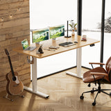 Furmax Electric Height Adjustable Standing Desk Large 63 x 24 Inches Sit Stand Up Desk Home Office Computer Desk Memory Preset with T-Shaped Metal Bracket, Wood Furmax