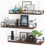 Amaoot Floating Shelves Set of 3, Home Wood Wall Shelf, Farmhouse Shelf for Bedroom, Wall Mounted Floating Shelf for Living Room, Bedroom, Bathroom, Kitchen, Office (Black) Amaoot