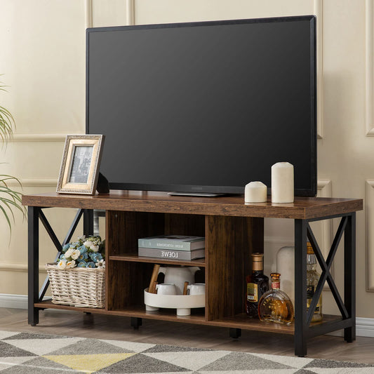 GAZHOME TV Stand for TV up to 55 Inches, TV Cabinet with Open Storage, TV Console Unit with Shelving for Living Room, Entertainment Room, Rustic Brown - WoodArtSupply