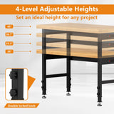 Pelnuies 48" Work Bench, Adjustable Height Workbench with Rubber Pad, Heavy-Duty Solid Wood Work Table with Power Outlets, 2000 LBS Capacity Workstation for Garage, Workshop, Office, Home Pelnuies