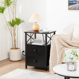 AMHANCIBLE Night Stand Set 2, Black Nightstand with Charging Station, End Tables Living Room with USB Ports and Outlets, Bedside Table with Fabric Drawers for Bedroom, HET05XBK AMHANCIBLE