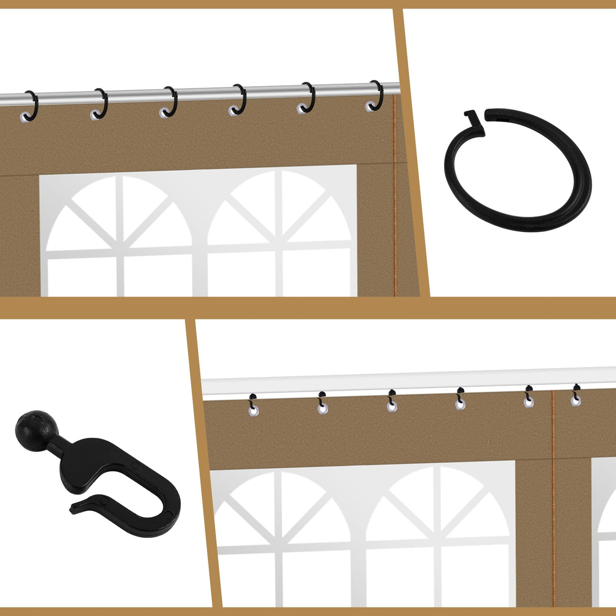 aonear Gazebo Privacy Curtains 10' x 12' with PVC Windows, 4-Panels Side Wall with Zipper Universal Replacement for Patio, Outdoor Canopy, Garden and Backyard aonear