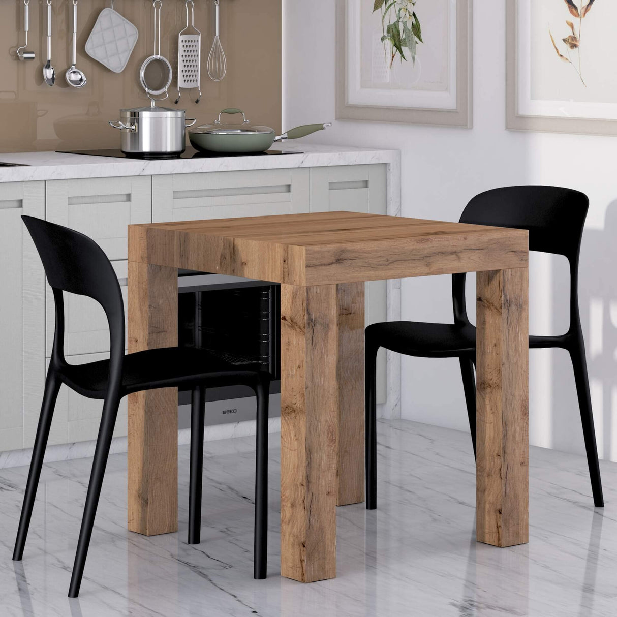 Mobili Fiver, First Fixed Table, Rustic Oak, for 2 People, Modern Dining Table for Kitchen and Living Room, Italian Furniture Mobili Fiver