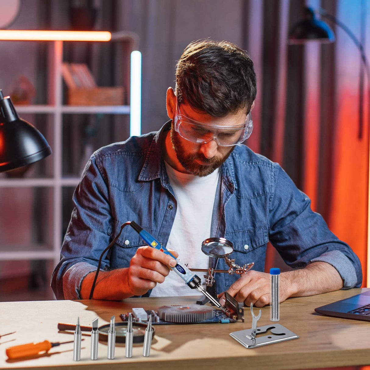 Electronics Soldering Iron Kit - 80W Digital LCD Solder Gun with ON/OFF Switch Adjustable Temperature Controlled and Fast Heating Thermostatic Design Welding Tool SREMTCH