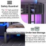 Triple Bunk Beds for Kids with LED Light, Heavy Duty Metal 3 Bunk Beds with Charge Station & Storage Shelf, Triple Bed for 3 Kids, Convertible Three Bunk Frame for Boys, Girls and Teens, Black Duxelifin