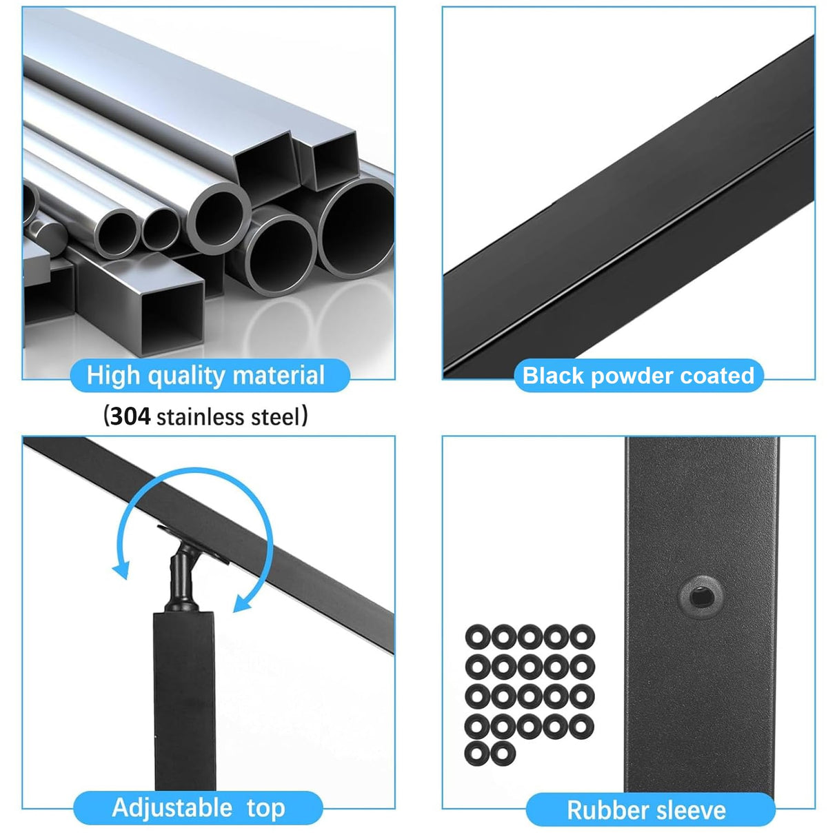 Sidasu 36" Cable Railing Post Stainless Steel Adjustable Top, Drilled Horizontal Line Post for Stair Railing System, Matte Black Finish Sidasu