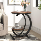 Tribesigns 2-Tier Side Table, Industrial Round End Table with Storage Shelf, Small Accent Table, Modern Nightstand Bedside Table for Living Room, Bedroom (1, Brown/Black) Tribesigns
