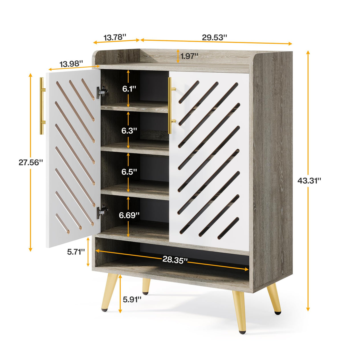 Tribesigns Shoe Cabinet with Doors, 6-Tier Wooden Shoe Rack Organizer with Adjustable Shelves, Freestanding Shoe Storage Cabinet for Entryway, Hallway, Closet, Living Room Tribesigns