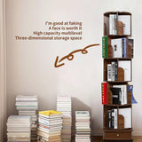 360-Degree Rotating Wooden Bookshelf Tower with Wheels and Storage Drawers DGYLHBJ