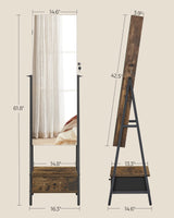 SONGMICS LED Cabinet Standing, Lockable Jewelry Armoire with Full-Length Mirror, Space-Saving Jewelry Organizer with Mirror, Bottom Drawer and Shelf, Gift Idea, Rustic Brown UJJC025X01 SONGMICS