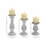 Deco 79 Mango Wood Decorative Candle Holder Turned Style Pillar Candle Stand, Set of 3 Candlestick Holder 10", 8", 6”H, White Deco 79