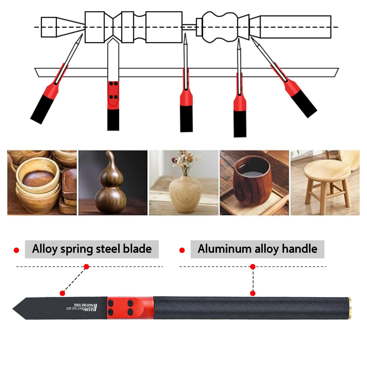 ViewReal Woodturning Parting Tool,Durable Wood Lathe Tools 65Mn Steel Blade, Aluminum Alloy Handle, Precision Wood Lathe Chisel for Carving and Cutting – Ideal for Craftsmen and Hobbyists ViewReal