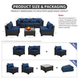 Rattaner Patio Sectional 6 Pieces All-Weather Wicker Patio Furniture Set Outdoor Sectional with Glass Patio Table Non-Slip Cushions and Waterproof Covers, Navy Blue Rattaner