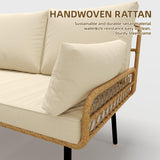 IDEALHOUSE 3 Pieces L-Shaped Conversation Sofa Set, PE Rattan Wicker Outdoor Sectional Couch Patio Set with Detachable Lounger, Thick Cushions, Glass Side Table for Backyard, Porch, Deck, Beige IDEALHOUSE