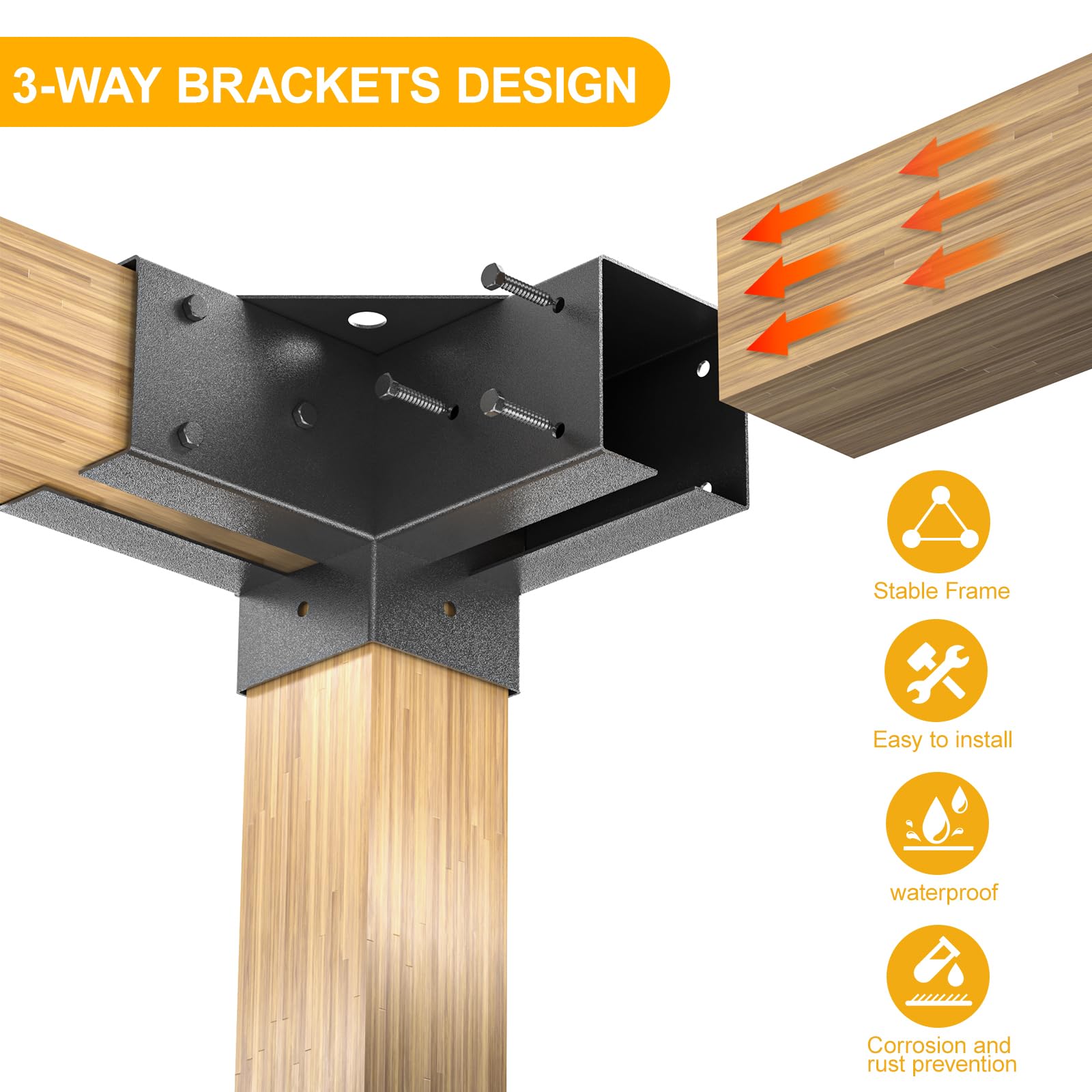 Wilkblck Pergola Brackets, 4PCS Woodworks Pergola Kit 3-Way Right Angle Corner Bracket Elevated Wood Stand Kit Pergola/Gazebo Kit Hardware for 4x4 Lumber - WoodArtSupply